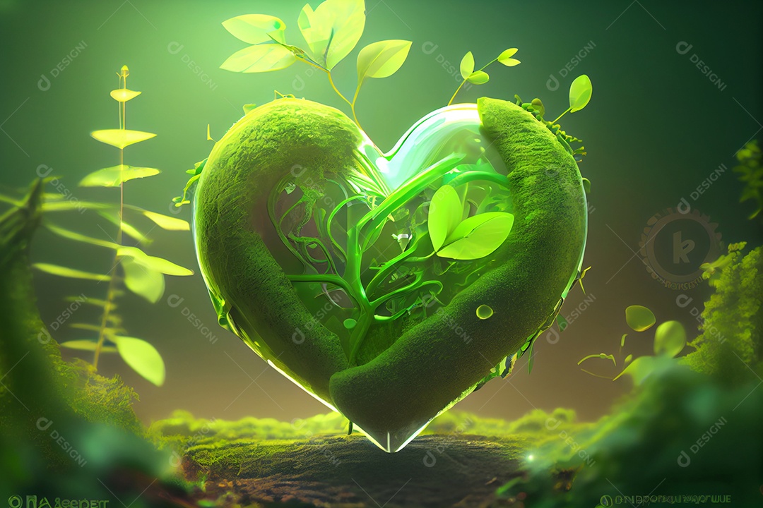 Folhas verde sobre formato de coração