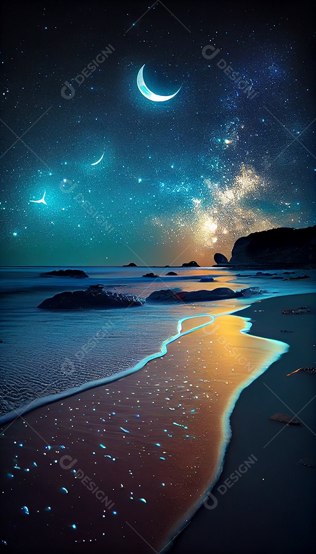 Linda lua cheia vista da praia anoite