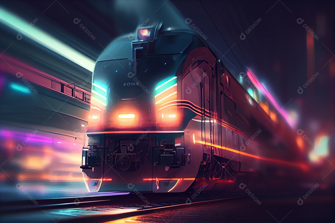 Trem metrô andando sobre trilhos