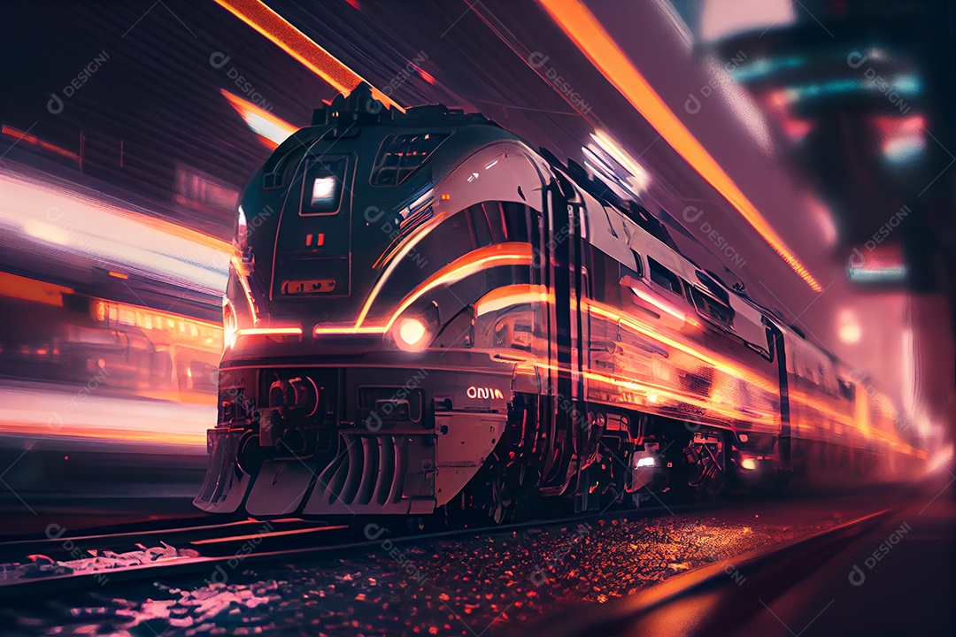 Trem metrô andando sobre trilhos