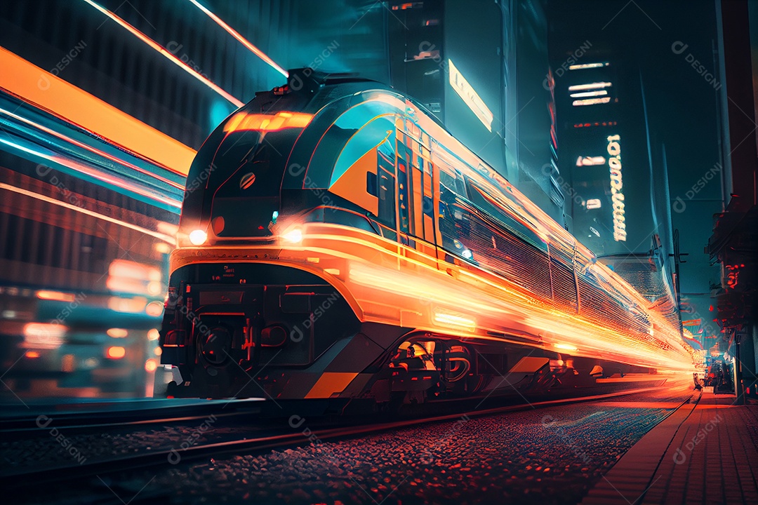 Trem metrô andando sobre trilhos