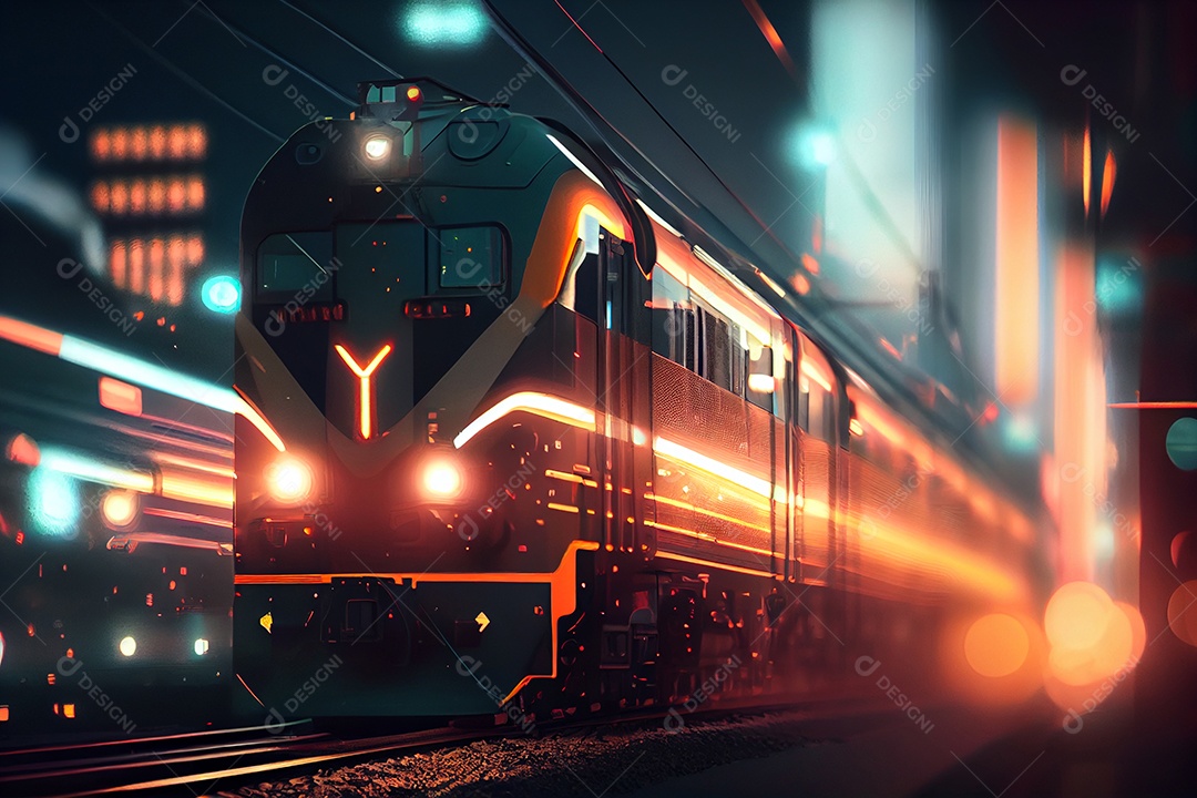 Trem metro andando sobre trilhos