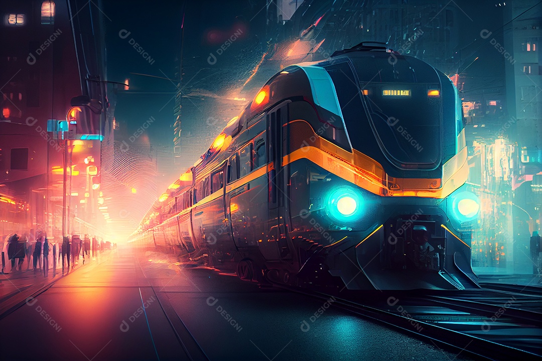 Trem metrô andando sobre trilhos