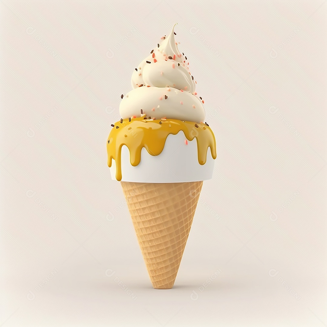 Delicioso sorvete de casquinha em fundo claro