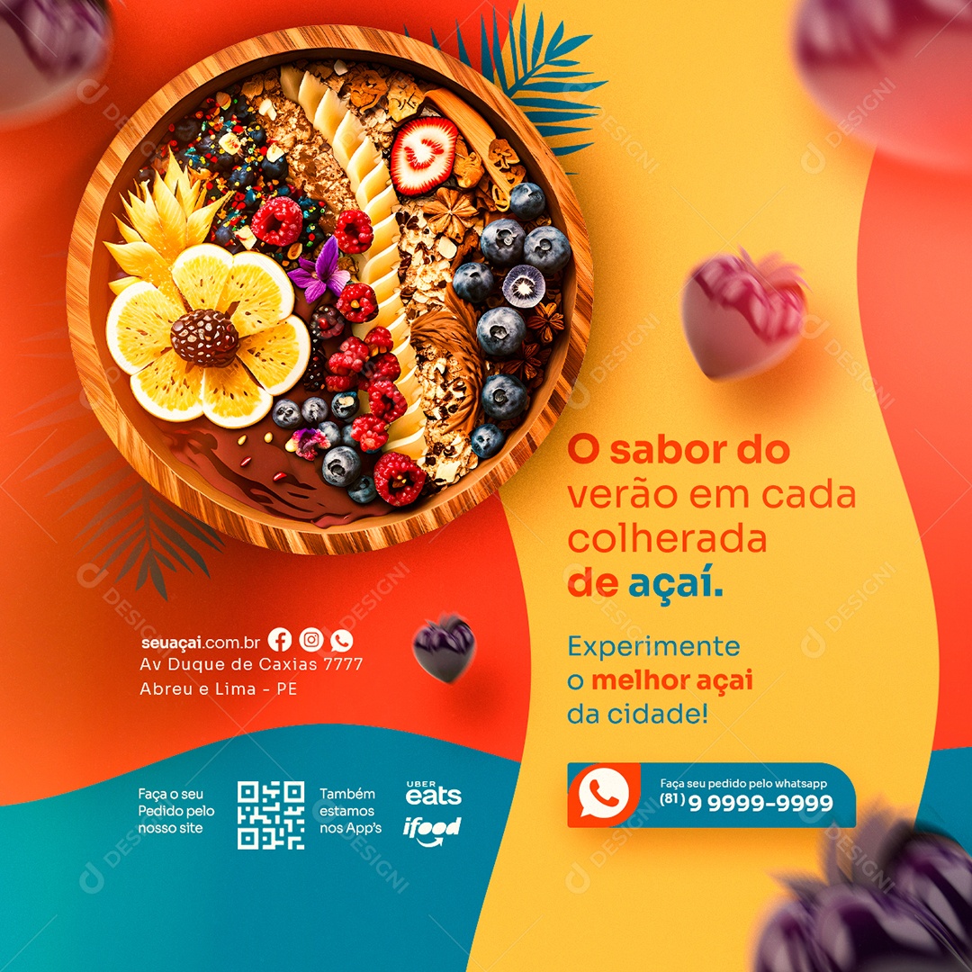 O Sabor Do Verão Em Cada Colherada De Açaí Experimente o Melhor Açaí da Cidade Açaiteria Social Media PSD Editável