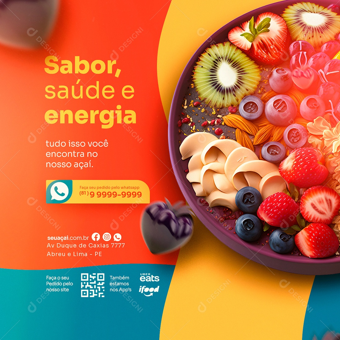 Sabor Saúde e Energia Açaiteria Social Media PSD Editável