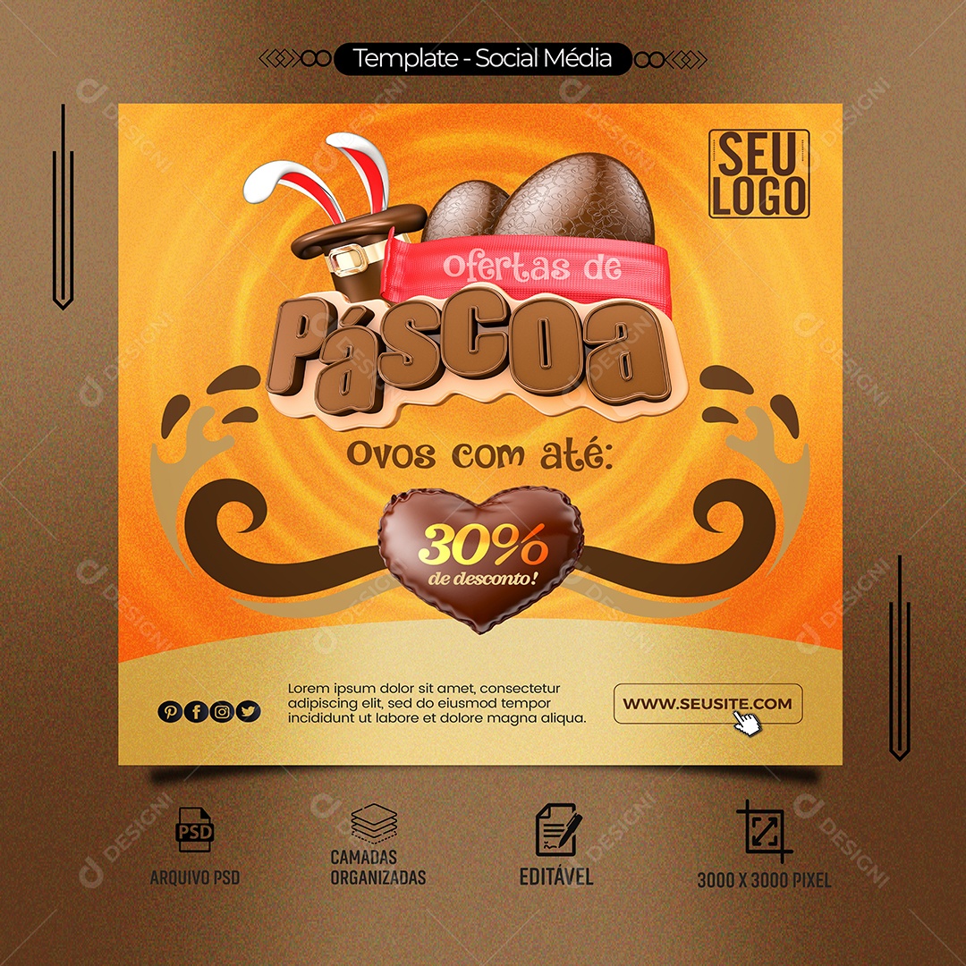 Páscoa De Ofertas Ovos Com Até 30% De Desconto Social Media PSD Editávell