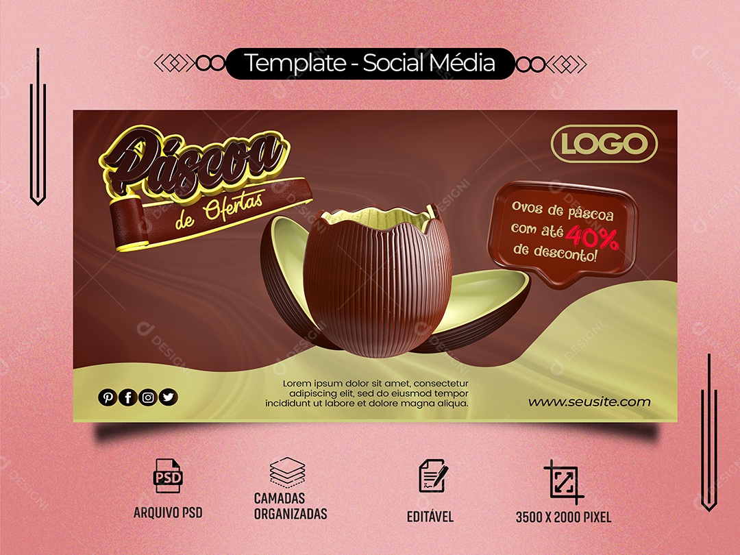 Banner Páscoa de Ofertas Ovos De Páscoa Com Até 40% de Desconto Social Media PSD Editável