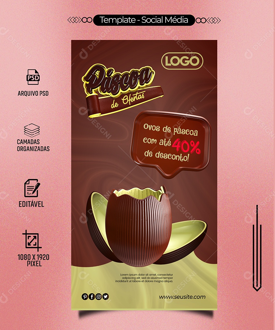 Story Páscoa de Ofertas Ovos De Páscoa Com Até 40% de Desconto Social Media PSD Editável