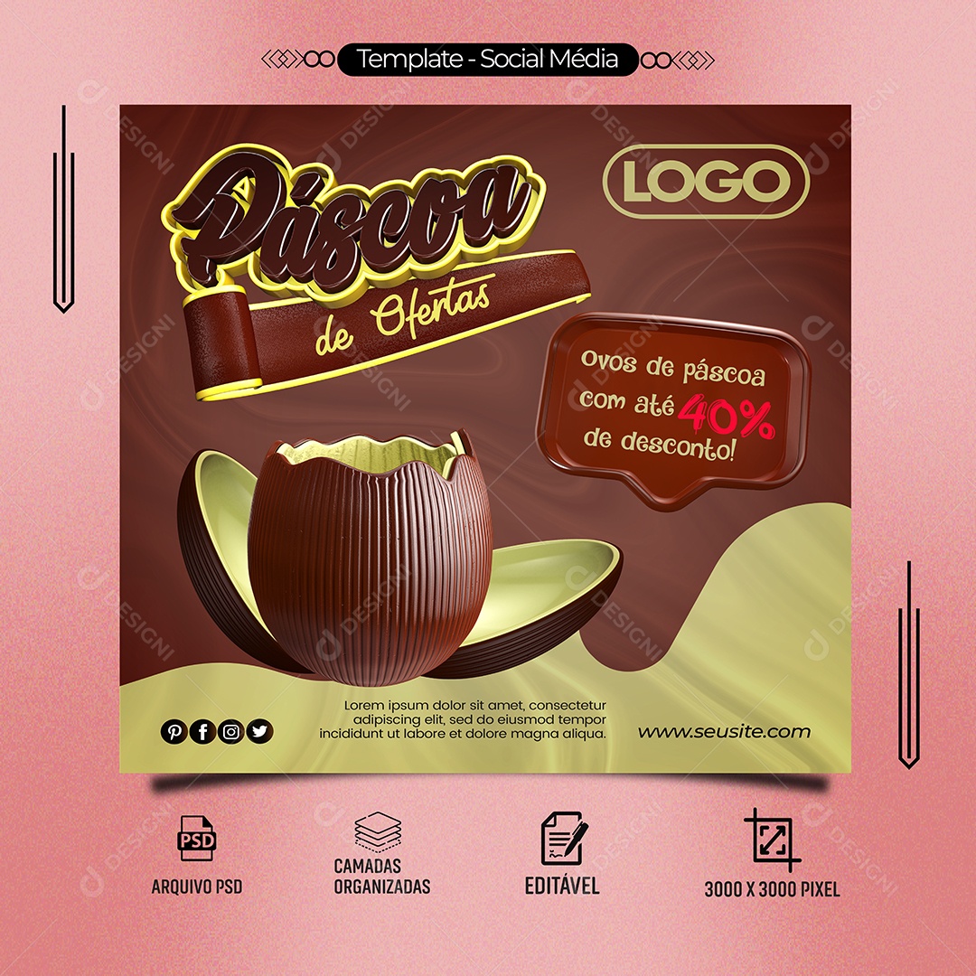 Páscoa de Ofertas Ovos De Páscoa Com Até 40% de Desconto Social Media PSD Editável