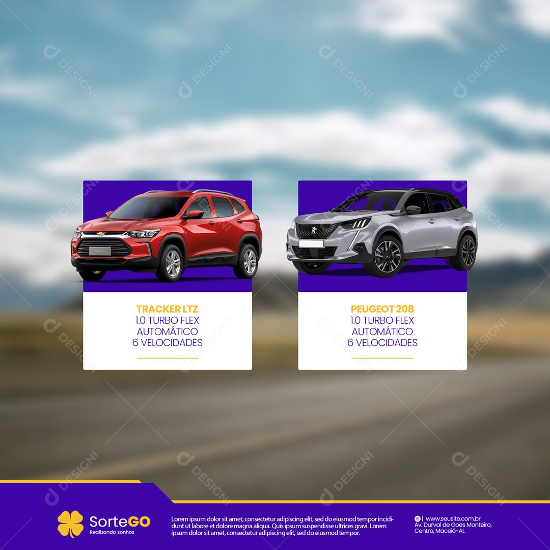 Realizando Sonhos Sorteio de Carros Social Media PSD Editável