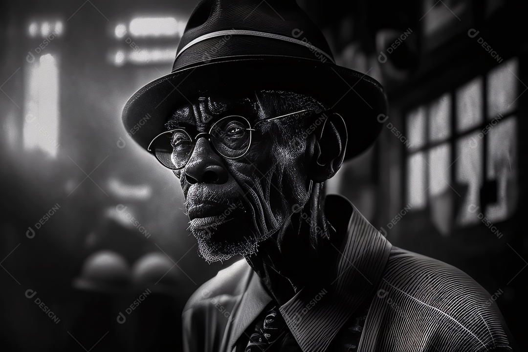 Homem idoso com chapéu e óculos