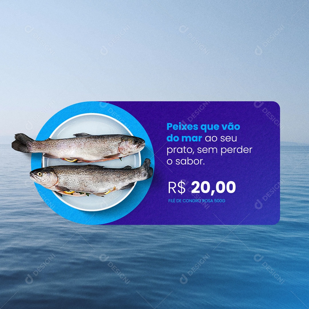 Peixes que Vão do Mar ao Seu Prato, Sem Perder o Sabor. Peixaria Social Media PSD Editável