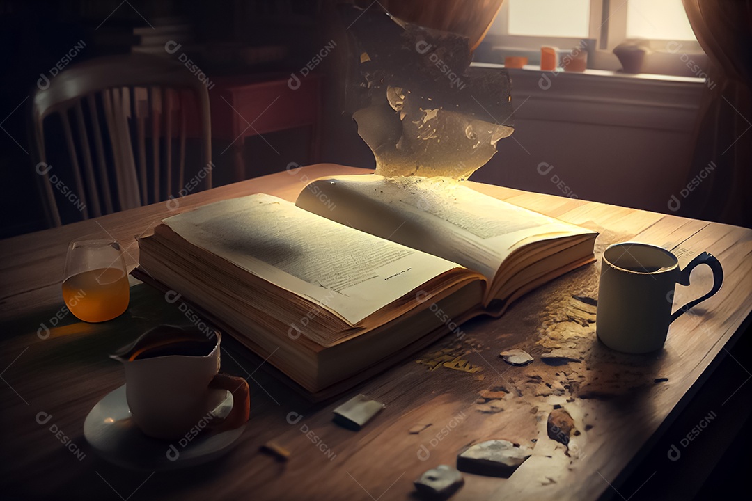 Um livro fica em uma mesa moderna