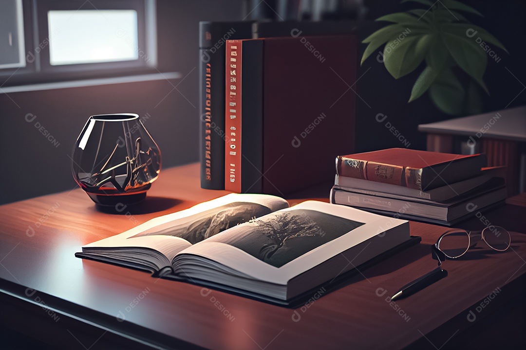 Um livro fica em uma mesa moderna