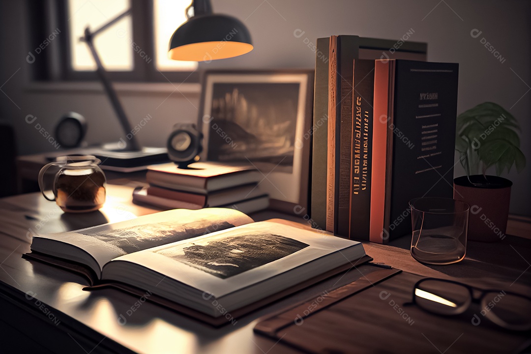 Um livro fica em uma mesa moderna