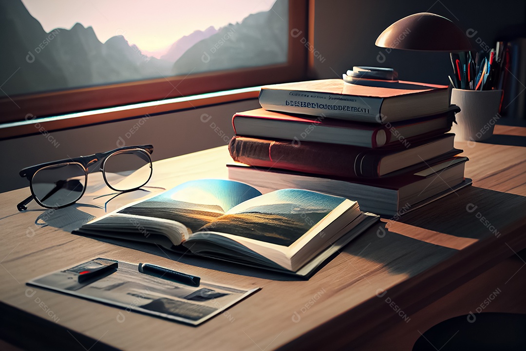 Um livro fica em uma mesa moderna