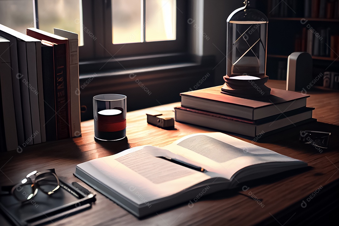 Um livro fica em uma mesa moderna