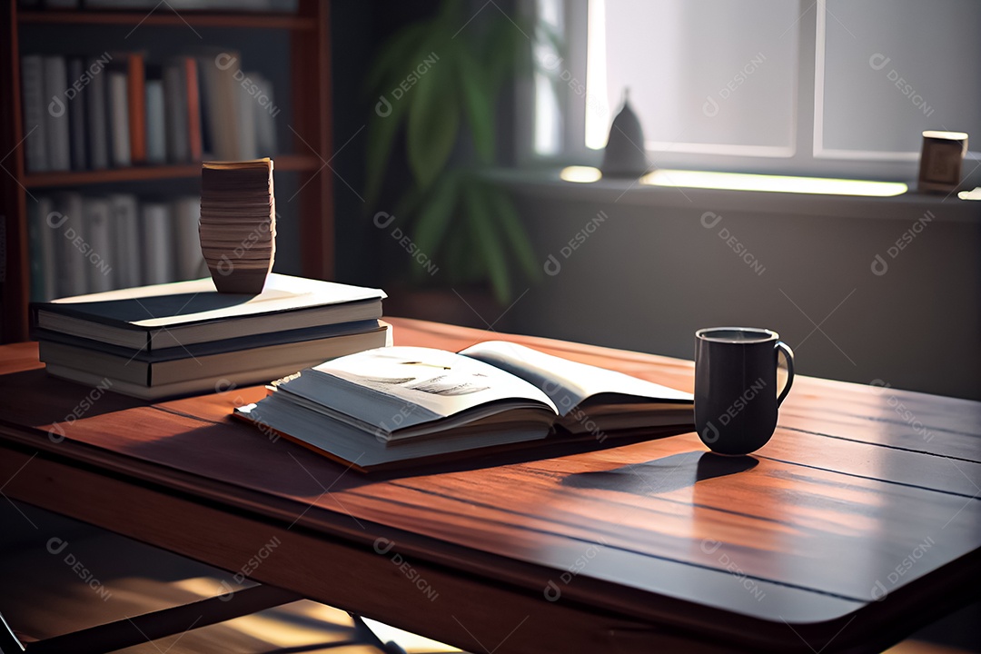 Um livro fica em uma mesa moderna