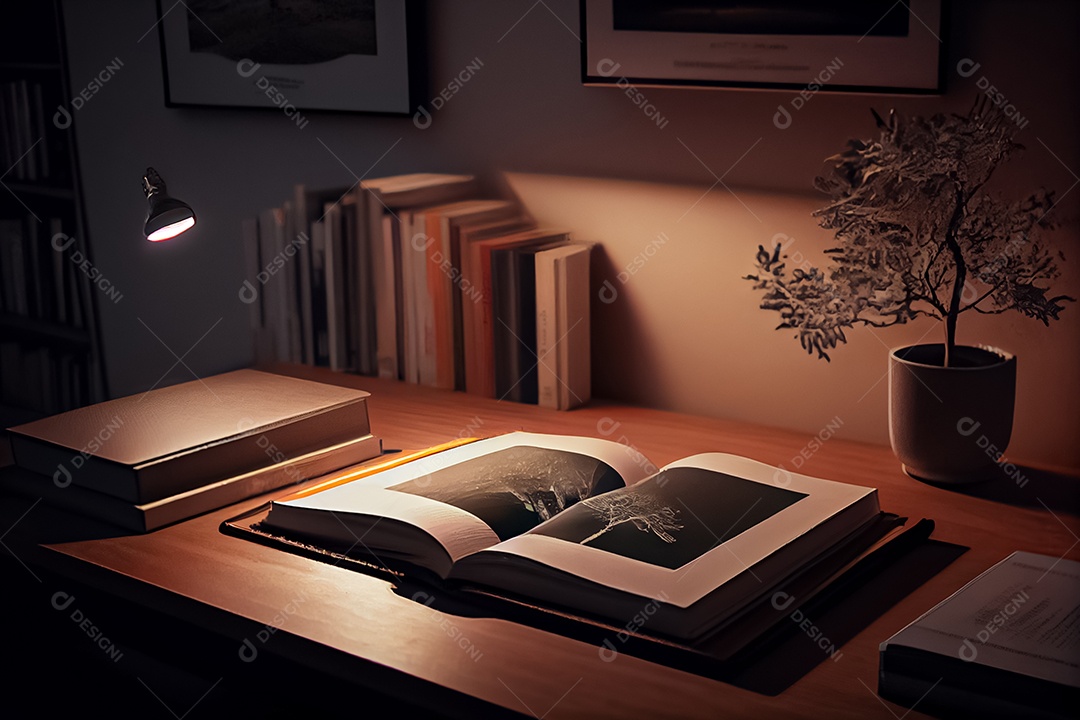 Um livro fica em uma mesa moderna