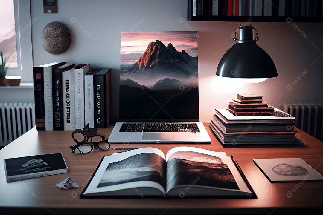 Um livro fica em uma mesa moderna