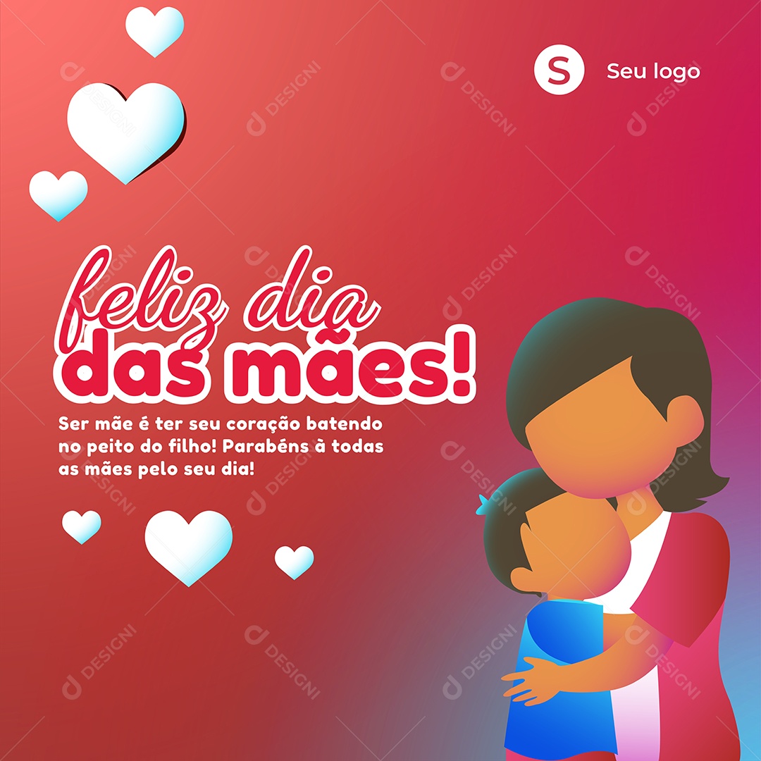 Social Media Ser Mãe É Ter Seu Coração Batendo No Peito Do Filho Feliz Dia Das Mães Vetor EPS