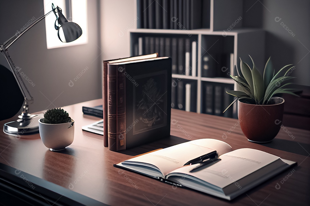 Um livro fica em uma mesa moderna