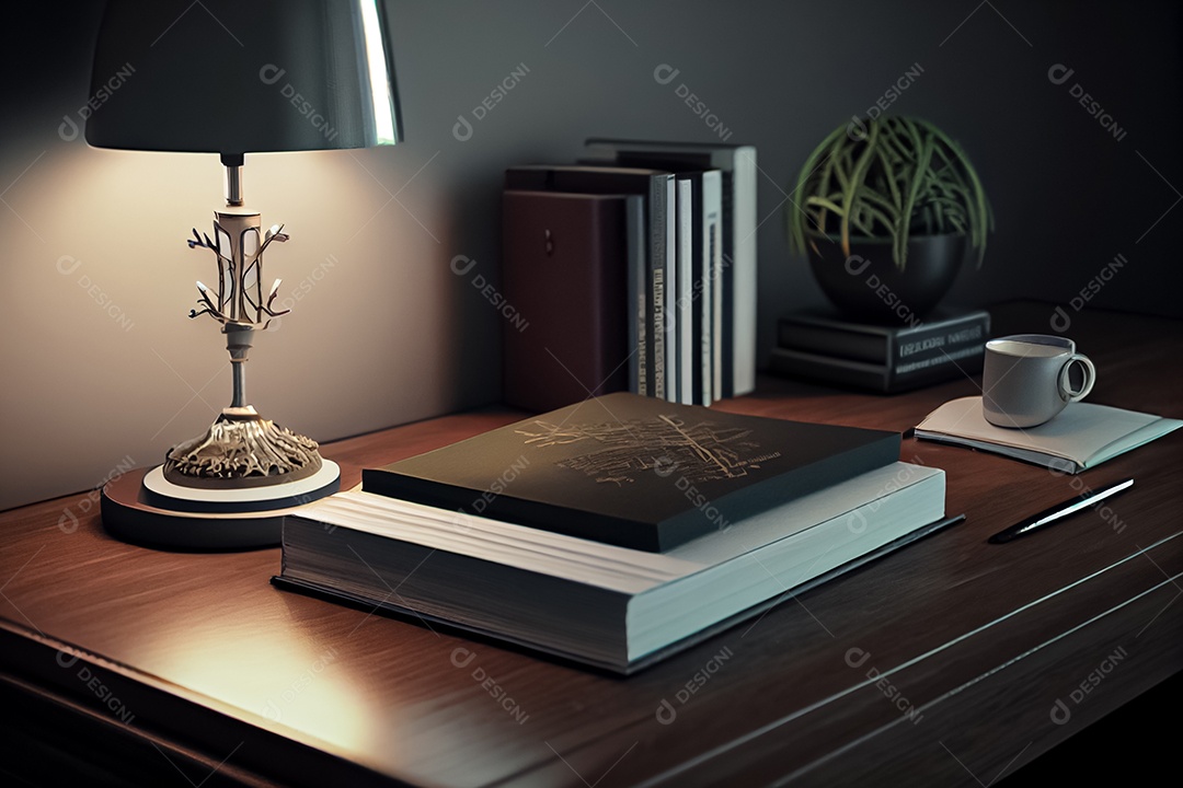 Um livro fica em uma mesa moderna