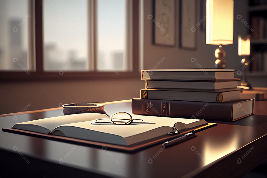 Um livro fica em uma mesa moderna