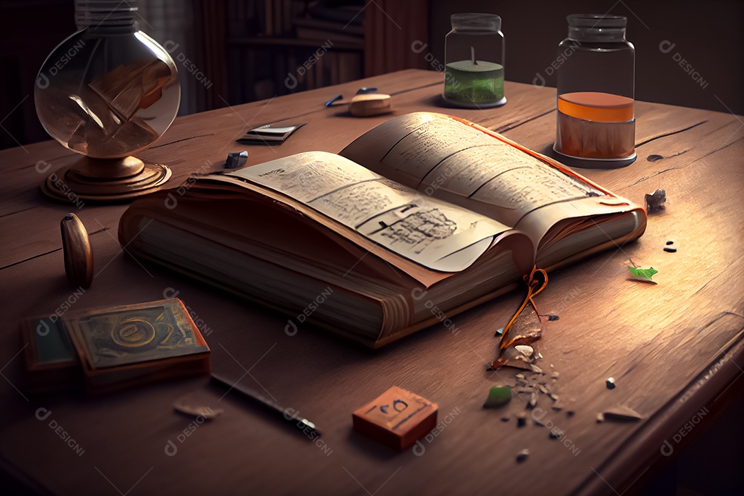 Um livro fica em uma mesa moderna