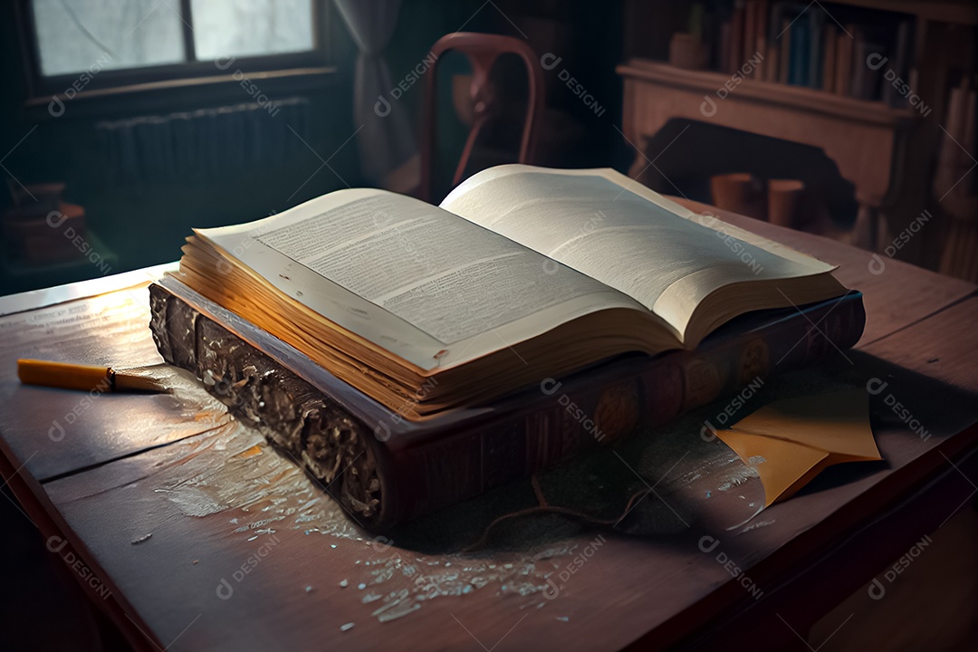 Um livro fica em uma mesa moderna