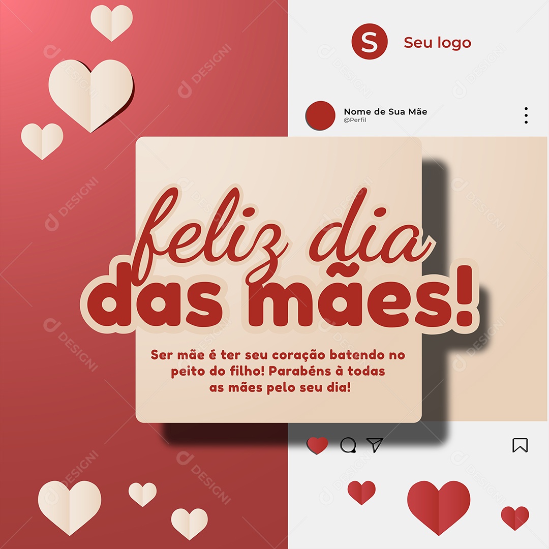 Social Media Ser Mãe É Ter Seu Coração Batendo No Peito Do Filho Feliz Dia Das Mães Vetor EPS