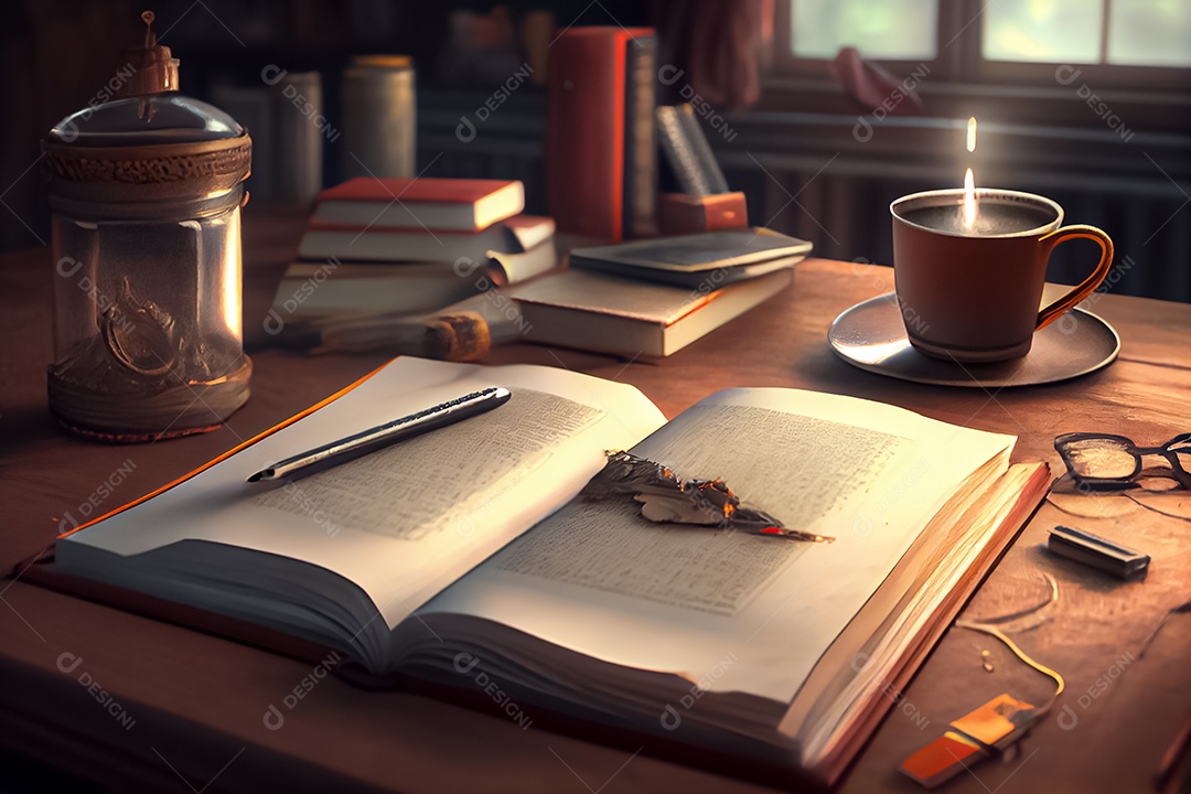 Um livro fica em uma mesa moderna