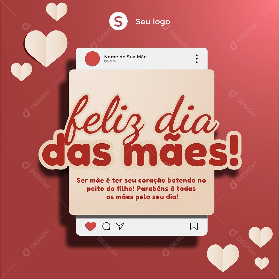 Social Media Ser Mãe É Ter Seu Coração Batendo No Peito Do Filho Feliz Dia Das Mães Vetor EPS