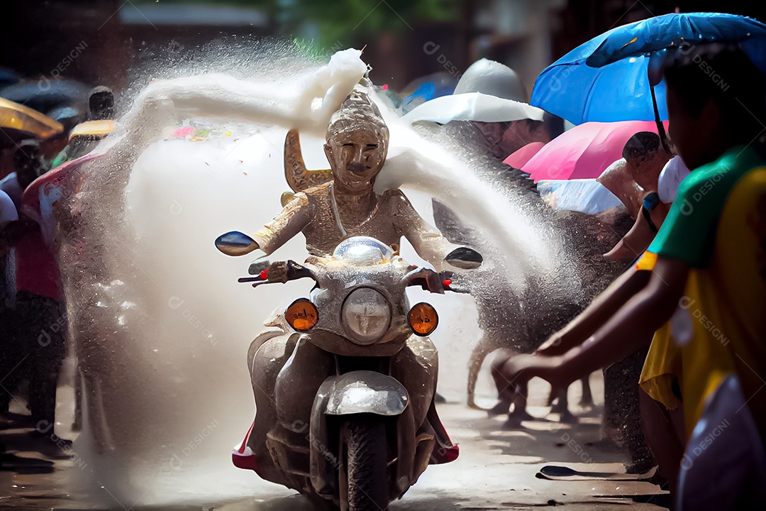 Crianças dos desenhos animados espirrando água na tradição tailandesa do festival songkran