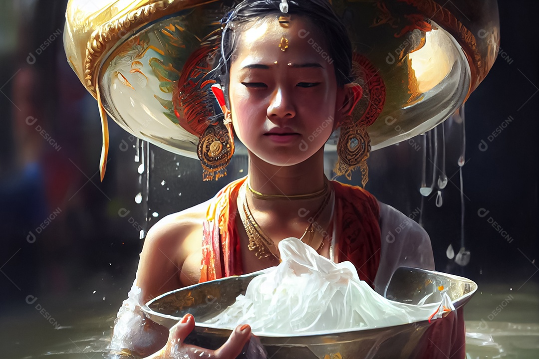 Crianças dos desenhos animados espirrando água na tradição tailandesa do festival songkran