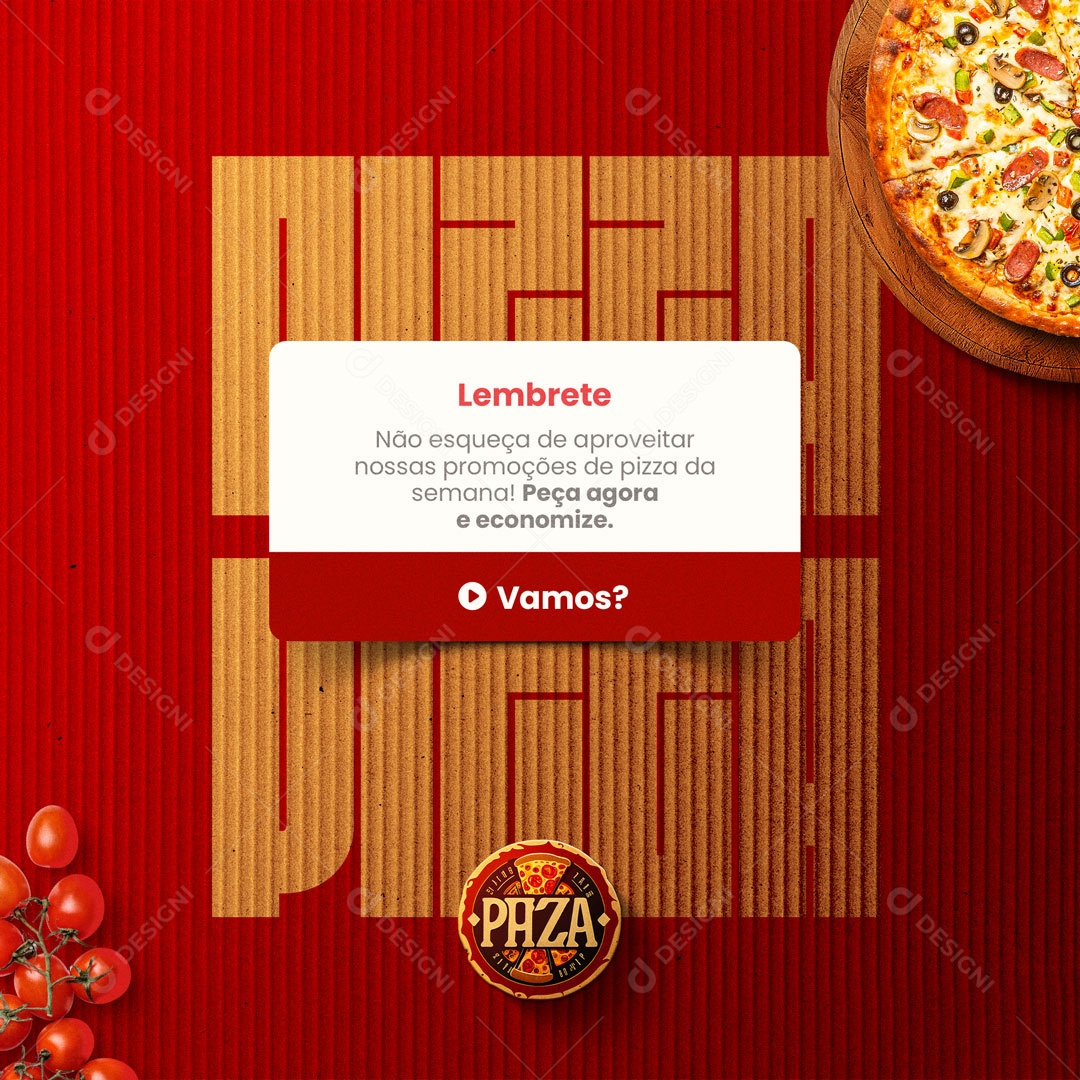 Lembrete Pizzaria Pizza Social Media PSD Editável