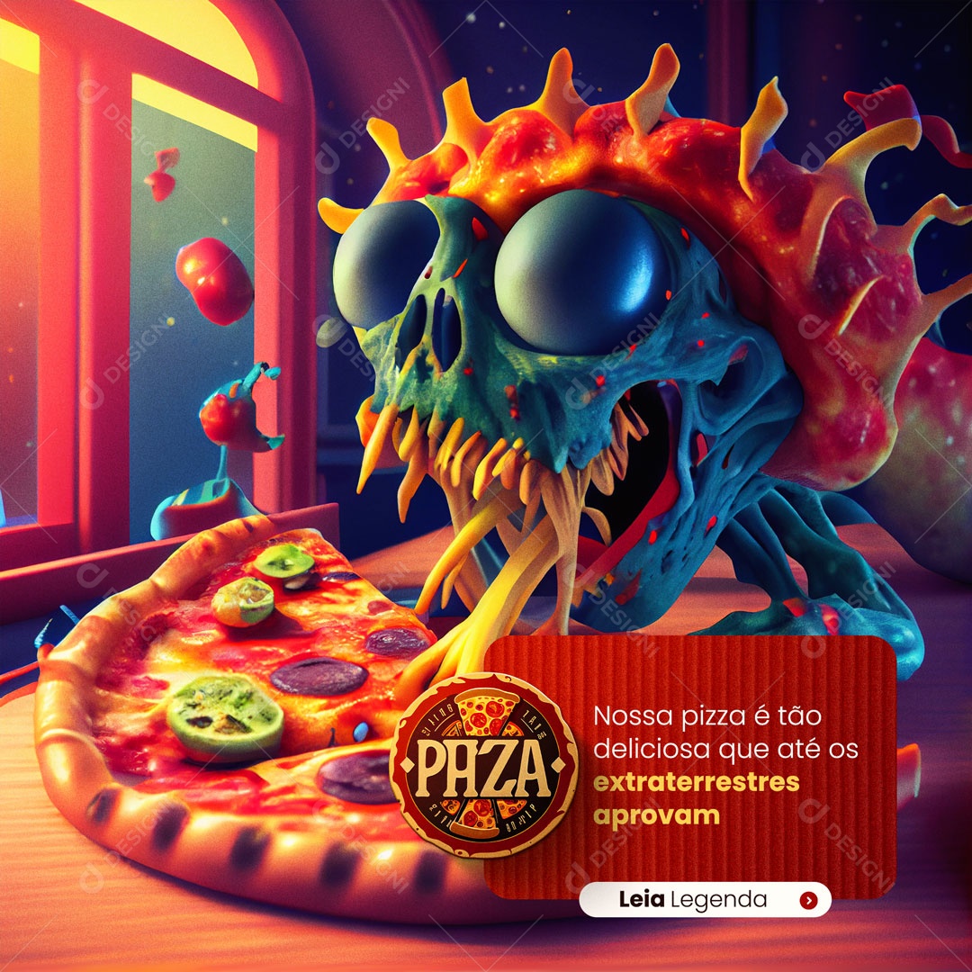 Our Pizza Is So Delicious That Even Aliens Approve Pizzaria Social Media Editable PSD