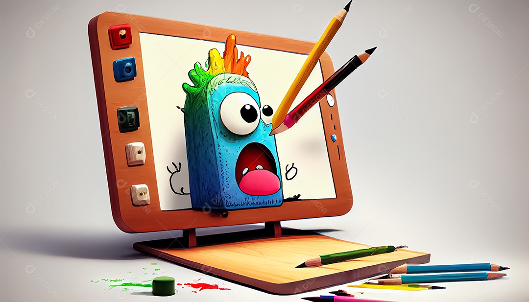 Prancheta de desenho de pincel de desenho animado