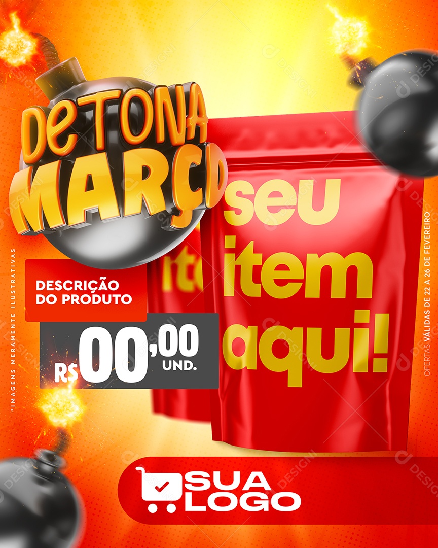Post Social Media Supermercado Detona Março PSD Editavel