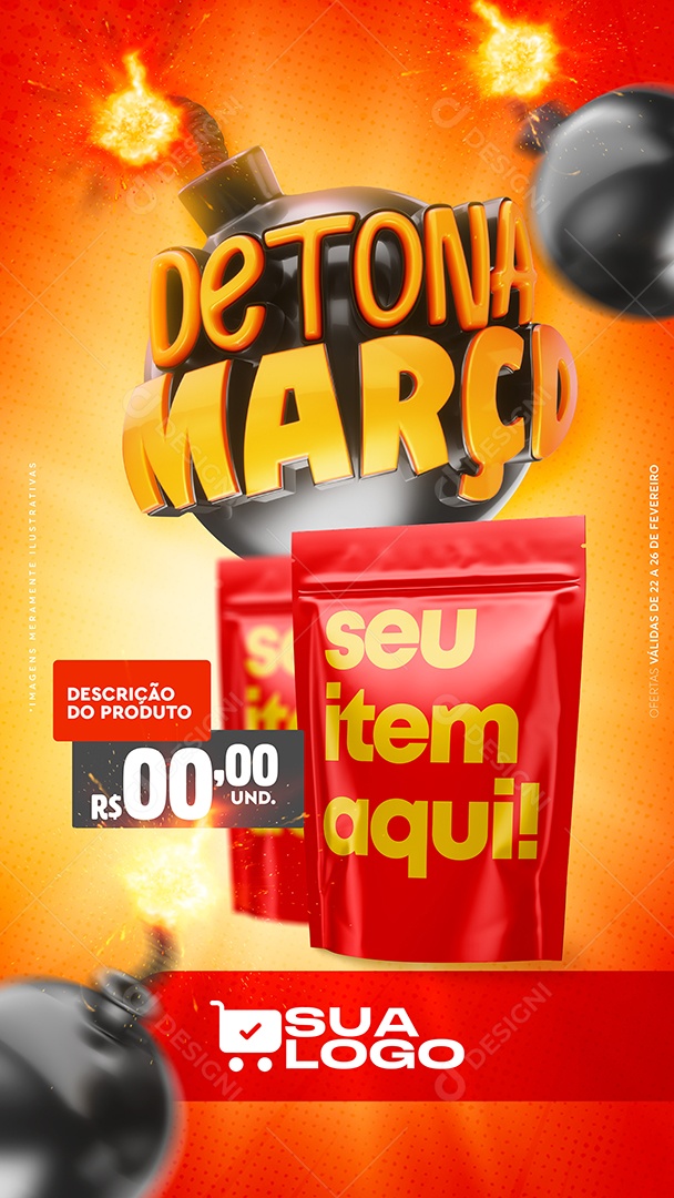 Post Social Media Supermercado Detona Março PSD Editavel