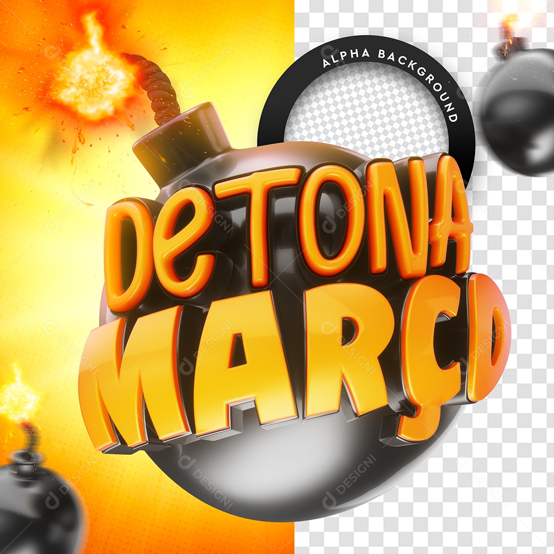 Selo 3D Detona Março Para Composição PSD