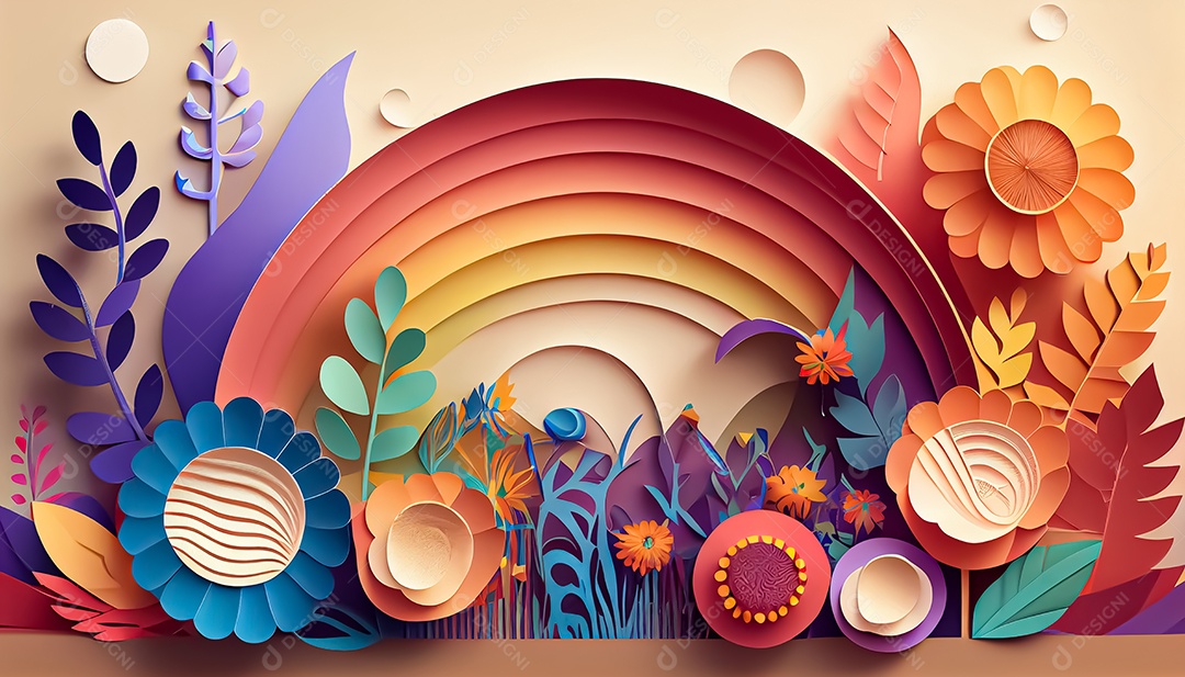Fundo de primavera de arco-íris floral de estilo de papel