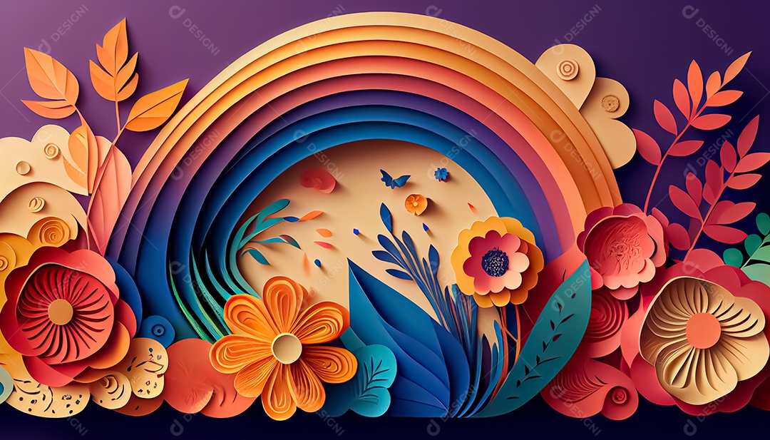 Fundo de primavera de arco-íris floral de estilo de papel