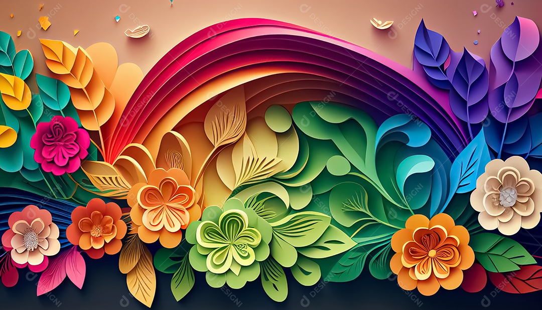 Fundo de primavera de arco-íris floral de estilo de papel