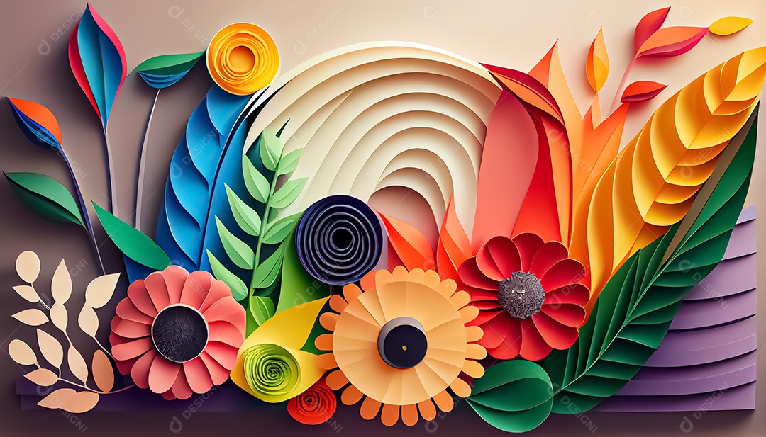 Fundo de primavera de arco-íris floral de estilo de papel