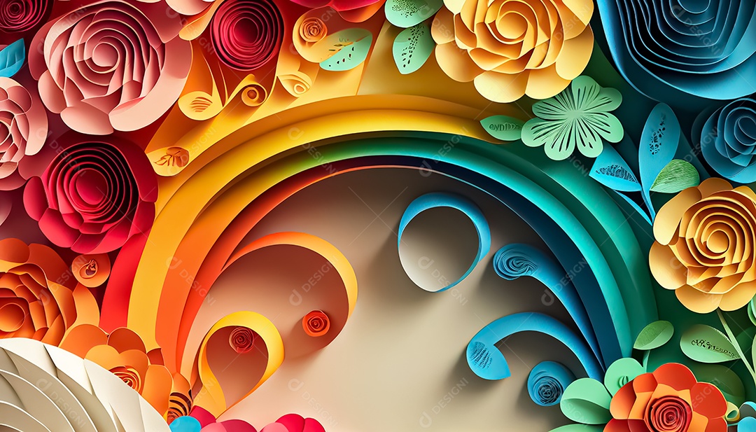 Fundo de primavera de arco-íris floral de estilo de papel