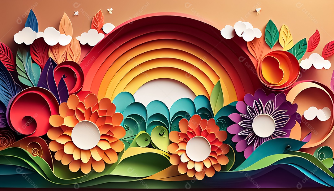 Fundo de primavera de arco-íris floral de estilo de papel