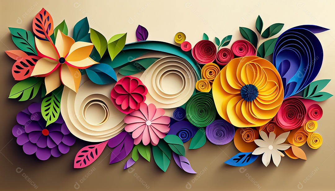 Fundo de primavera de arco-íris floral de estilo de papel