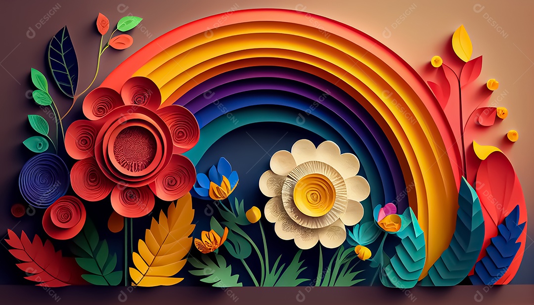 Fundo de primavera de arco-íris floral de estilo de papel